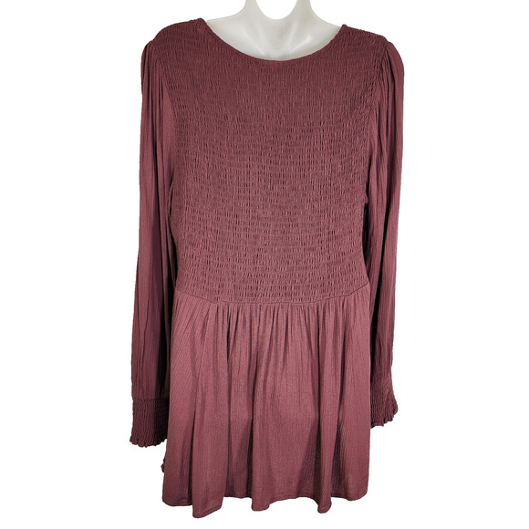 Torrid Womens Babydoll Crinkle Gauze Smocked Top Plus Size 1X Pink Long Sleeve - Picture 2 of 10